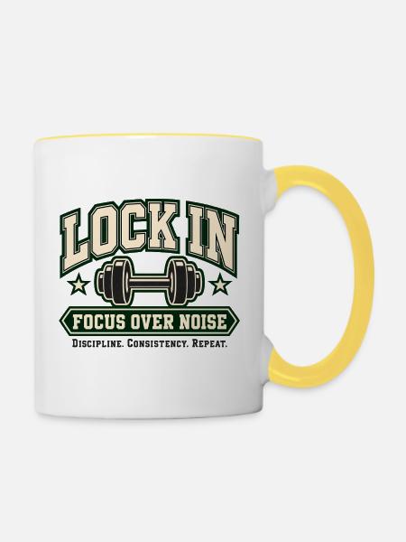 Lock In – Fokus statt Lärm - Tasse zweifarbig - Weiß/Gelb