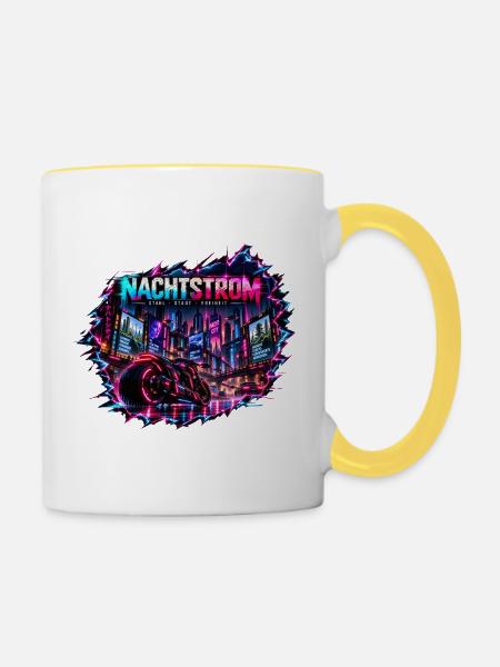 Nachtstrom Neon City - Tasse zweifarbig - Weiß/Gelb