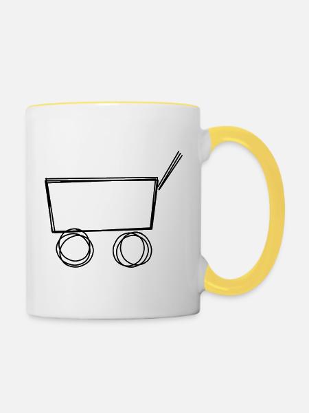 Bollerwagen handgezeichnet - Tasse zweifarbig - Weiß/Gelb