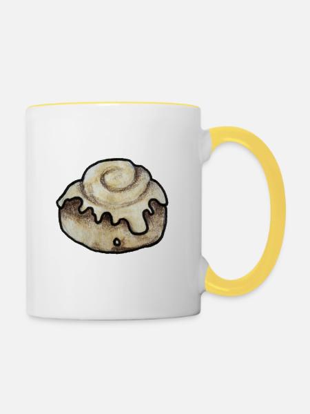 Zimtschnecken-Illustration - Tasse zweifarbig - Weiß/Gelb