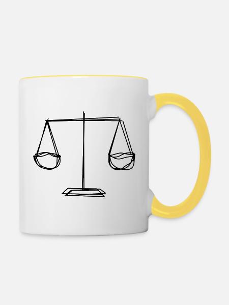 Waage handgezeichnet - Tasse zweifarbig - Weiß/Gelb