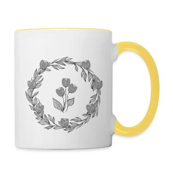 Illustration Tulip Wreath Grayscale - Contrasting Mug - white/yellow - Right