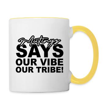 mutinyz says black logo - Contrasting Mug - white/yellow - Right