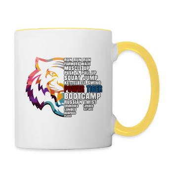POWER TIGER BOOTCAMP - HALB Tiger, HALB Übungen EN - Tasse zweifarbig - Weiß/Gelb - Rechts