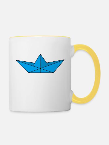 Papierschiff Türkis - Tasse zweifarbig - Weiß/Gelb