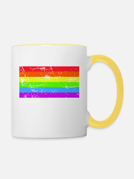 Regenbogenflagge Grunge - Tasse zweifarbig - Weiß/Gelb