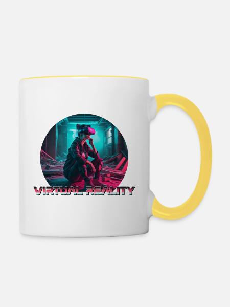 Virtueller Verzicht - Tasse zweifarbig - Weiß/Gelb