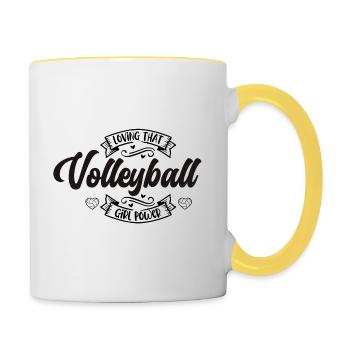 Loving Volleyball Girl Power I Spruch Logo Mädchen - Tasse zweifarbig - Weiß/Gelb - Rechts