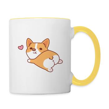 Chien Corgi mignon avec des fesses mignonnes - Mug contrasté - blanc/jaune - Droite
