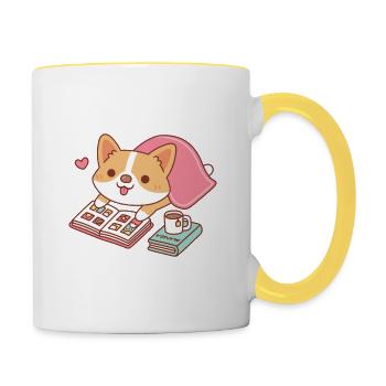 Mignon Corgi Aime Lire Des Mangas - Mug contrasté - blanc/jaune - Droite