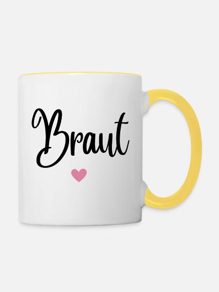 Braut - Tasse zweifarbig - Weiß/Gelb