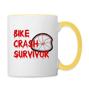 Fahrradunfall Überlebender Fahrradunfall Blutiges Halloween - Tasse zweifarbig - Weiß/Gelb - Rechts