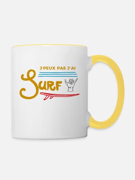 Ich kann nicht surfen - Tasse zweifarbig - Weiß/Gelb
