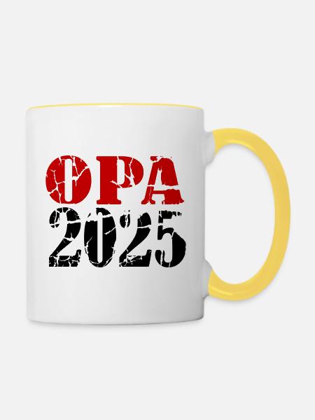 Opa 2025 - Tasse zweifarbig - Weiß/Gelb