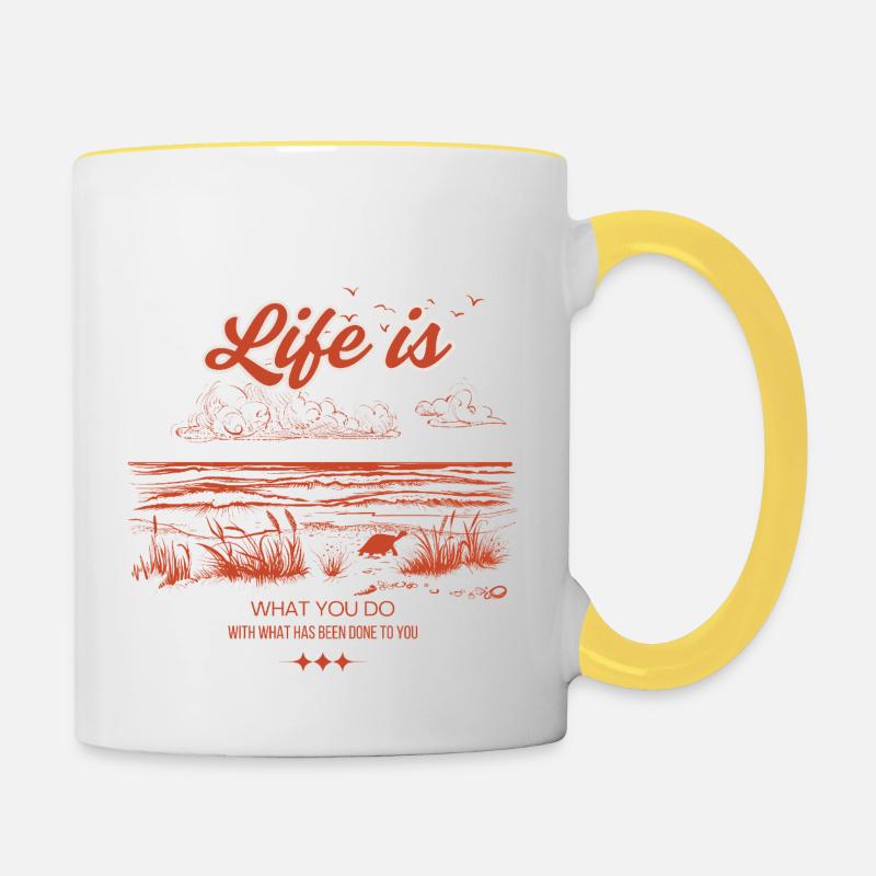 La vie, c’est ce que vous faites de ce qui vous a été fait - Mug contrasté - blanc/jaune