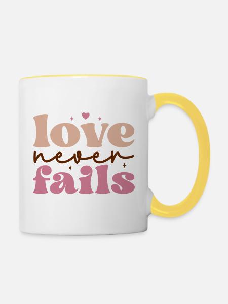 love never fails - Tasse zweifarbig - Weiß/Gelb