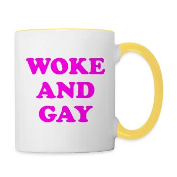 Woke et gay - Mug contrasté - blanc/jaune - Droite