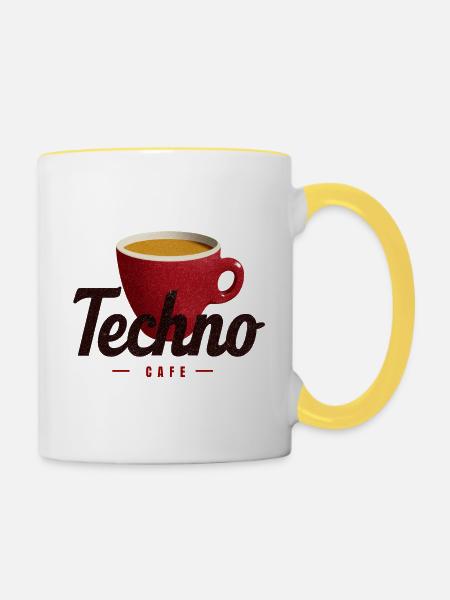 Techno Cafe - Tasse zweifarbig - Weiß/Gelb