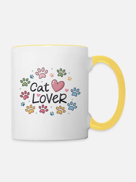 Bunte Katzenliebe - Tasse zweifarbig - Weiß/Gelb