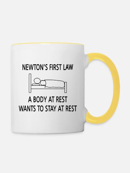 Newtons erstes Gesetz - Tasse zweifarbig - Weiß/Gelb