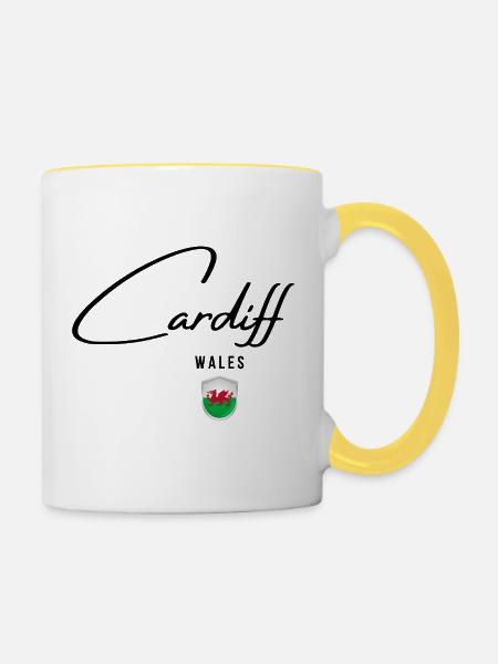 Elegantes Design Cardiff, walisischer Stolz - Tasse zweifarbig - Weiß/Gelb