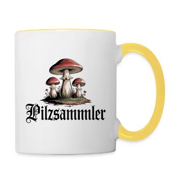 Mystische Pilzlandschaft Wald Motiv - Tasse zweifarbig - Weiß/Gelb - Rechts