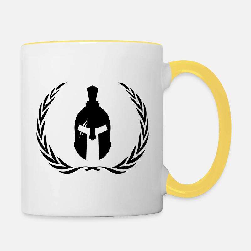 Spartaner Helm Gladiator Kranz - Tasse zweifarbig - Weiß/Gelb