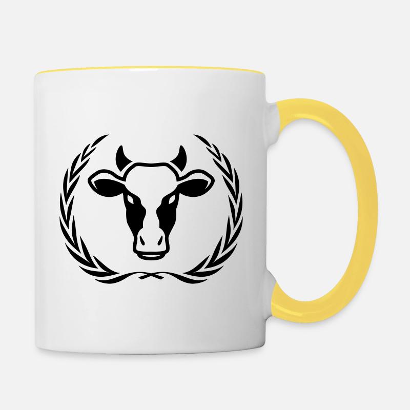 Couronne de symbole de tête de vache - Mug contrasté - blanc/jaune