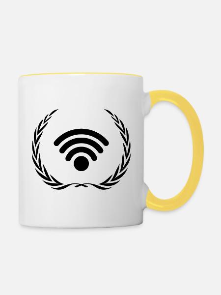 Wlan Internet Kranz - Tasse zweifarbig - Weiß/Gelb