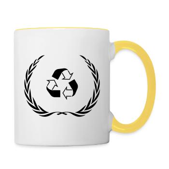 Recycling Symbol Kranz - Tasse zweifarbig - Weiß/Gelb - Rechts
