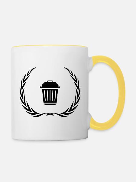 Mülltonne Symbol Kranz - Tasse zweifarbig - Weiß/Gelb