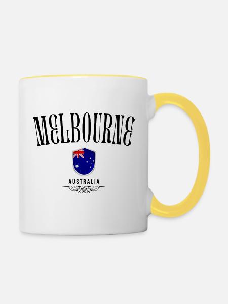 Souvenir Melbourne, Melbourne Australien - Tasse zweifarbig - Weiß/Gelb