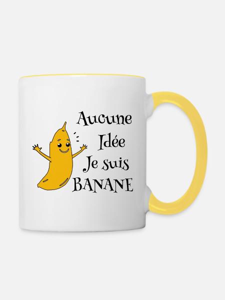 Bananen-Maskottchen auf schwarzem Hintergrund - Tasse zweifarbig - Weiß/Gelb