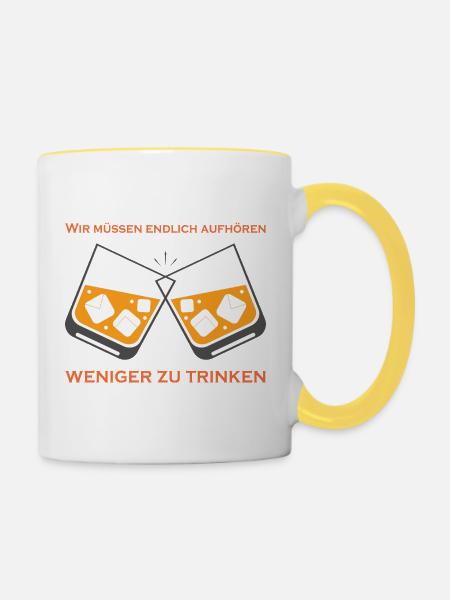 Weniger trinken: Endlich Aufhören - Tasse zweifarbig - Weiß/Gelb