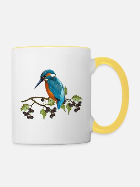 Bunter Vogel - Tasse zweifarbig - Weiß/Gelb