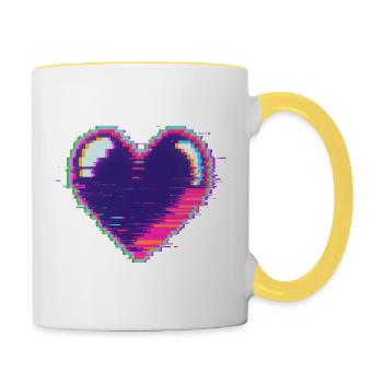 Glitchherz Neon Pixel Liebe Nerd - Tasse zweifarbig - Weiß/Gelb - Rechts
