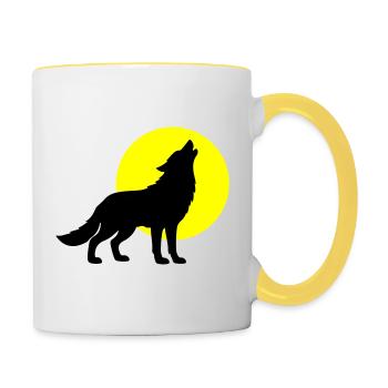 Wolf Silhouette - Tasse zweifarbig - Weiß/Gelb - Rechts