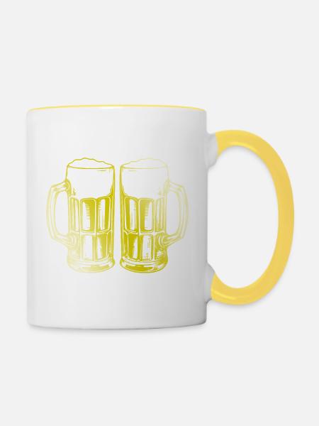 Bier Biergläser Anstoßen - Tasse zweifarbig - Weiß/Gelb