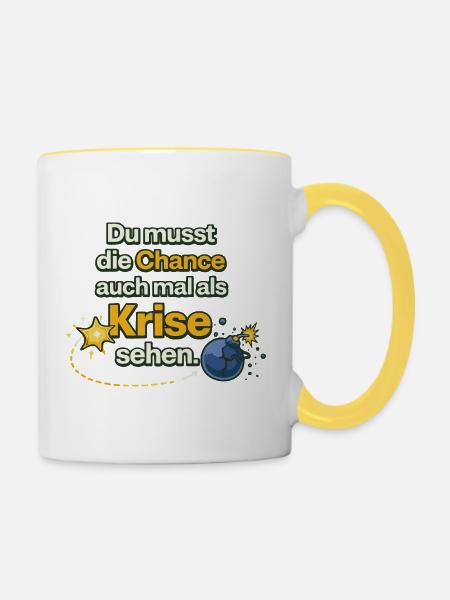 Chance als Krise Spruch Design - Tasse zweifarbig - Weiß/Gelb