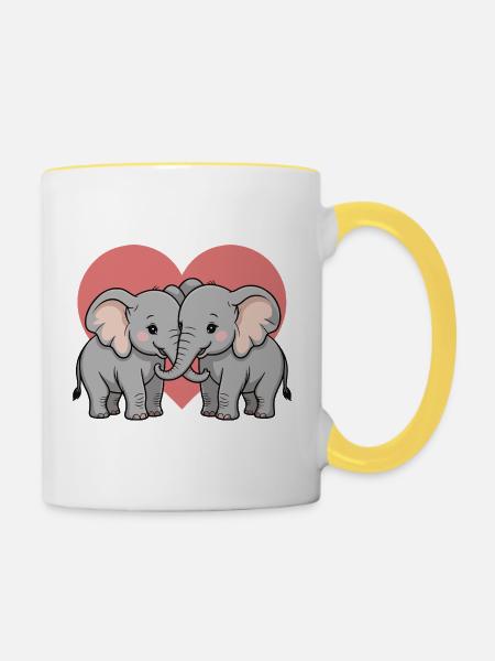 Elefant Paar Herz - Tasse zweifarbig - Weiß/Gelb
