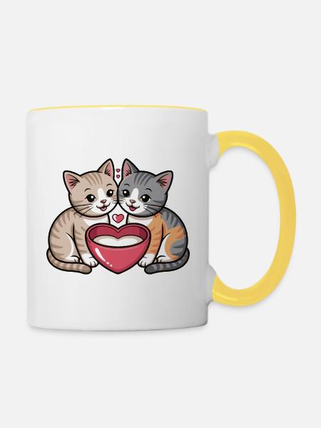 Katzenherz Zweisamkeit - Tasse zweifarbig - Weiß/Gelb