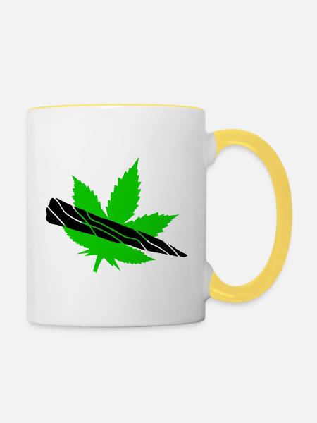 Grünes Blatt-Silhouette-Design - Tasse zweifarbig - Weiß/Gelb