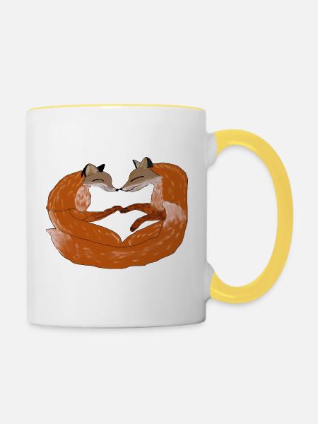 Fuchsherz Zweisamkeit - Tasse zweifarbig - Weiß/Gelb
