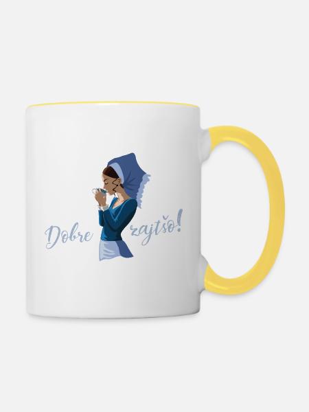 Dobre zajtšo! - Tasse zweifarbig - Weiß/Gelb