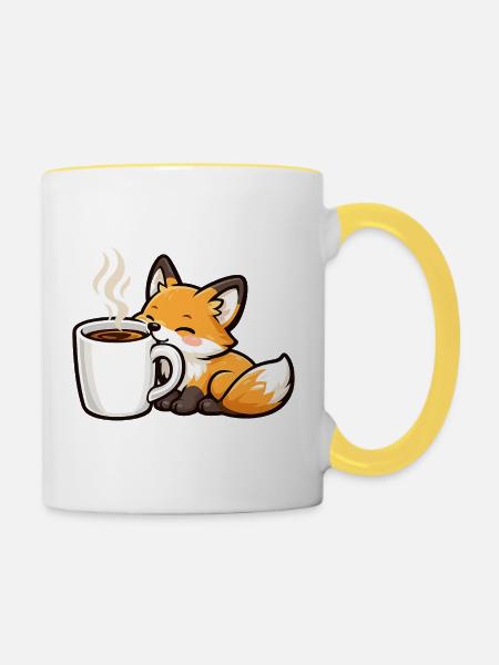 Kuschelfuchs mit Kaffee - Tasse zweifarbig - Weiß/Gelb