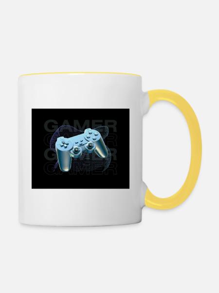 Neonblauer Controller 3D - Tasse zweifarbig - Weiß/Gelb