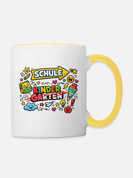 Schulkind Graffiti Stil - Tasse zweifarbig - Weiß/Gelb