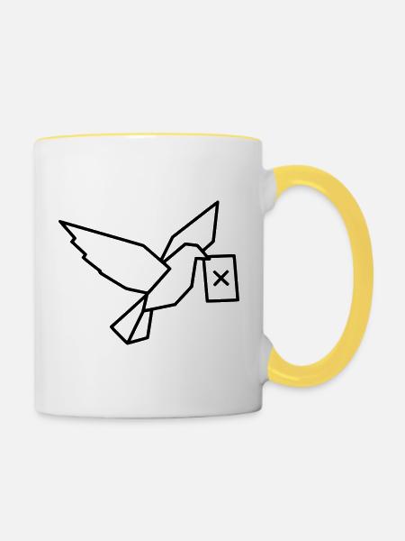 Brieftaube Wahlzettel Outline - Tasse zweifarbig - Weiß/Gelb