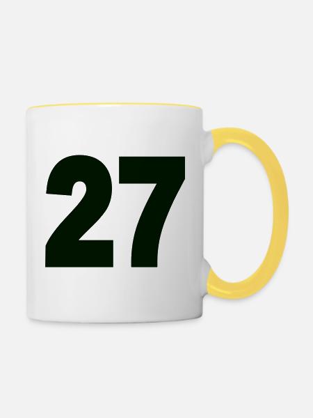 Zahl 27 - Tasse zweifarbig - Weiß/Gelb