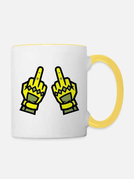 Zwei Mittelfinger Handschuhe Gelb Symbol - Tasse zweifarbig - Weiß/Gelb